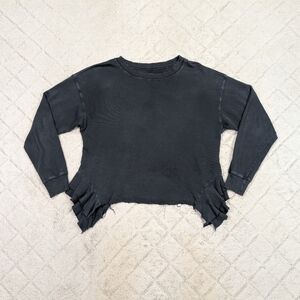 Current Elliott Sweatshirt Womens S Black Wash Slouchy Ruffle Destroy Cotton